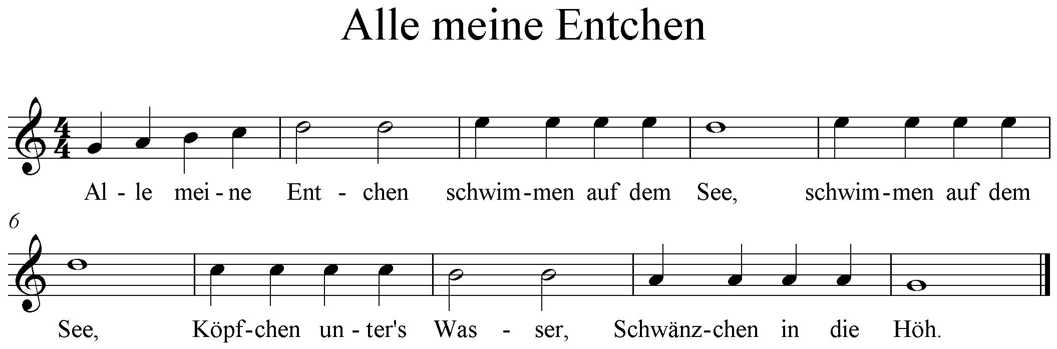 Alle meine Entchen G-Dur, G-Major, Noten